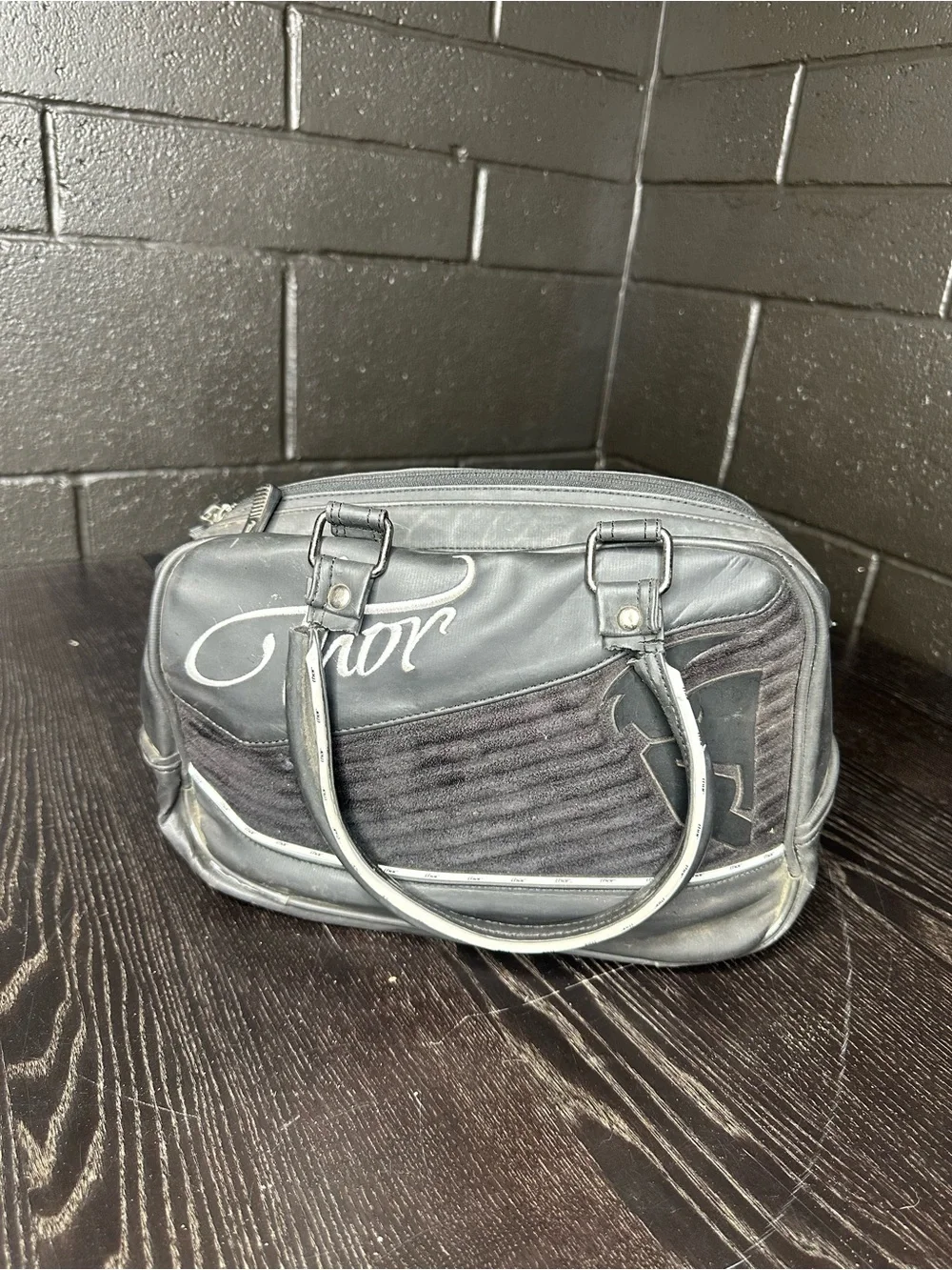 Thor brand - Black Logo Script Top-Handle Bag w White Accents - Purse